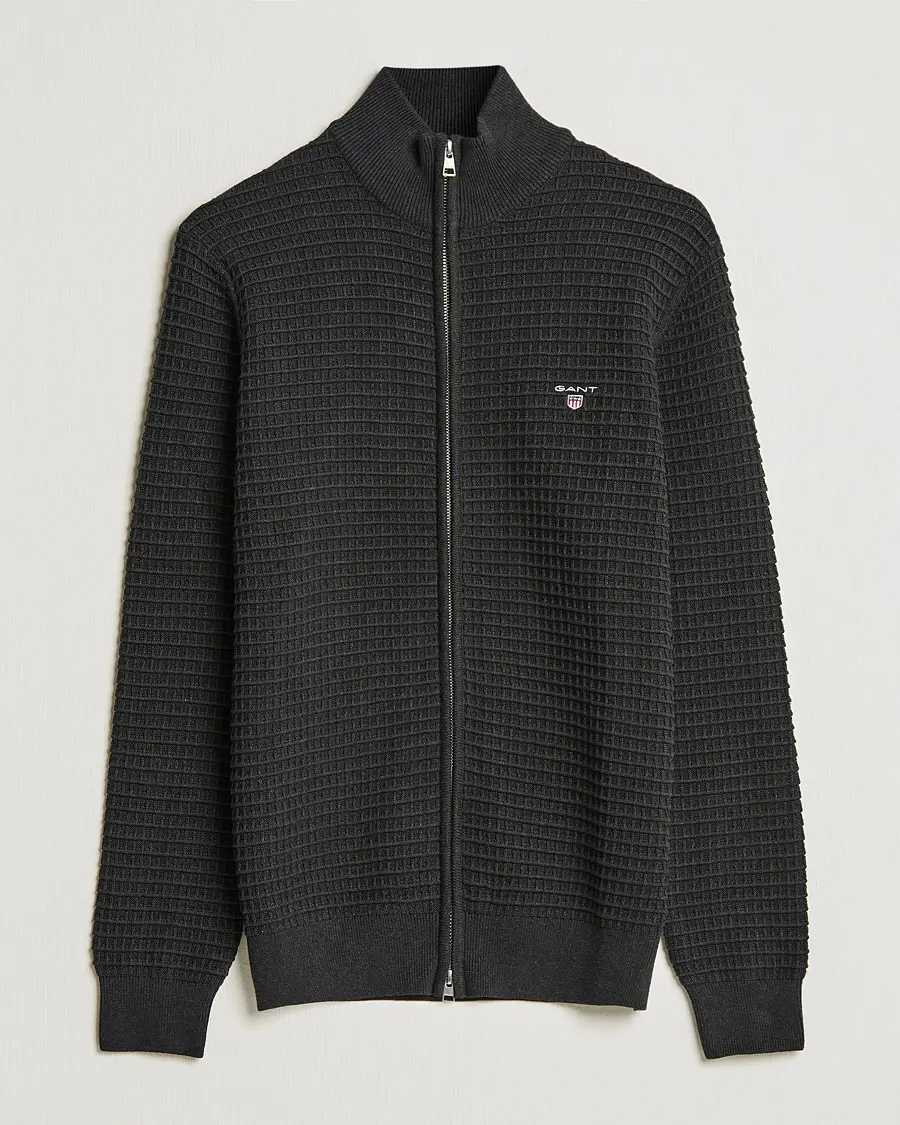 GANT Cotton Texture Full Zip Dark Charcoal Melange