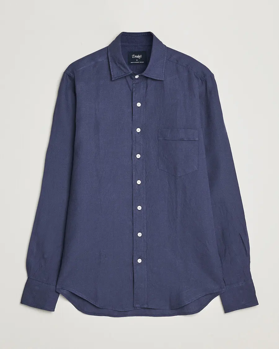 Drake's Linen Summer Shirt Navy