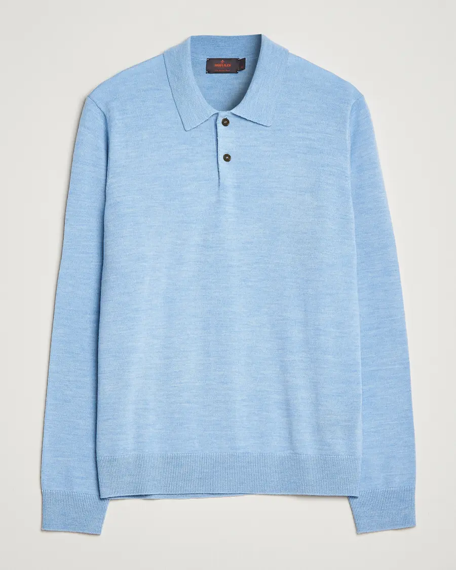 Morris Merino Knitted Polo Light Blue
