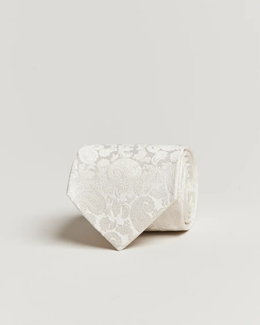 Amanda Christensen Silk Tonal Paisley Tie 8 cm Cream