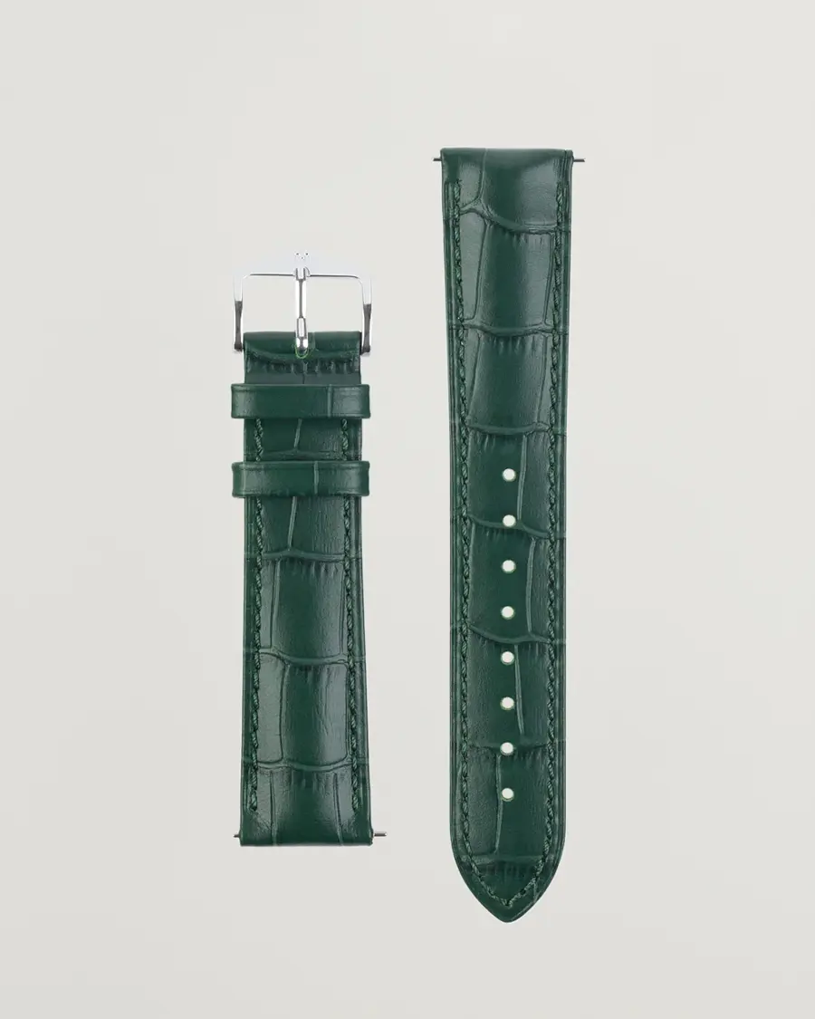 HIRSCH Duke Embossed Leather Watch Strap Green