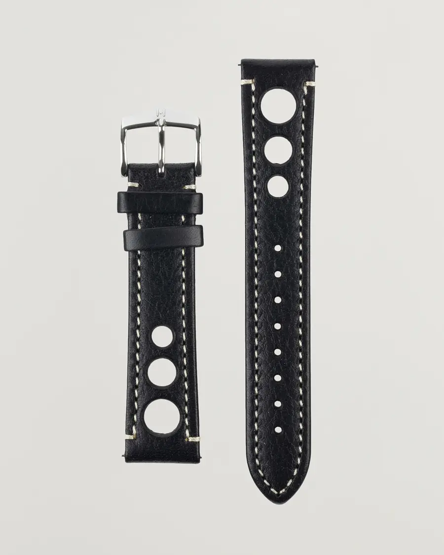 HIRSCH Rally Natural Leather Racing Watch Strap Black