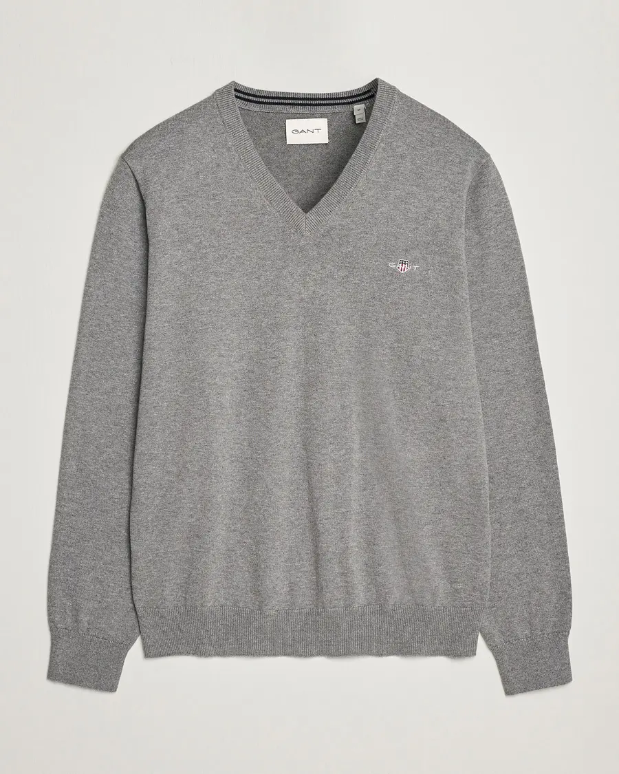 GANT Classic Cotton V-Neck Dark Grey Melange