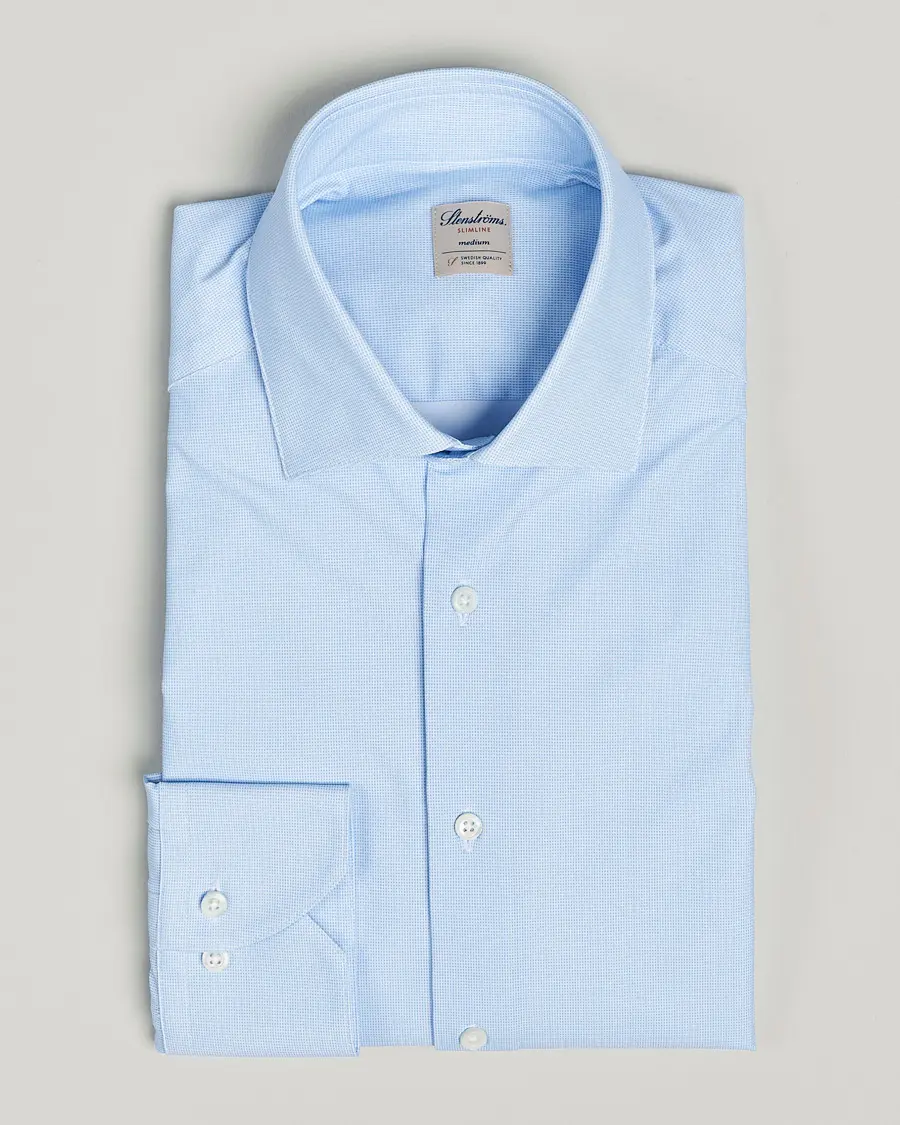 Stenströms Slimline Micro Check Cut Away 4-Way Stretch Shirt Blue