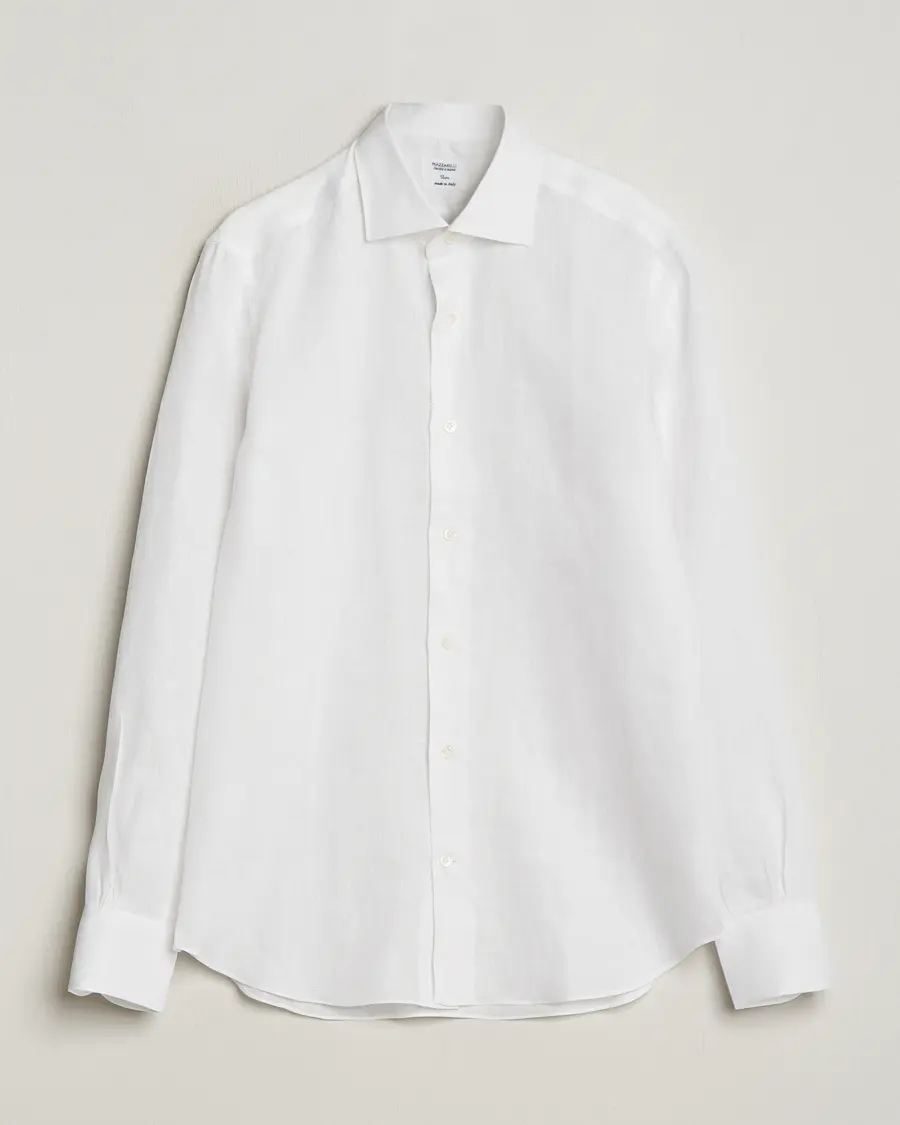Mazzarelli Soft Linen Cut Away Shirt White
