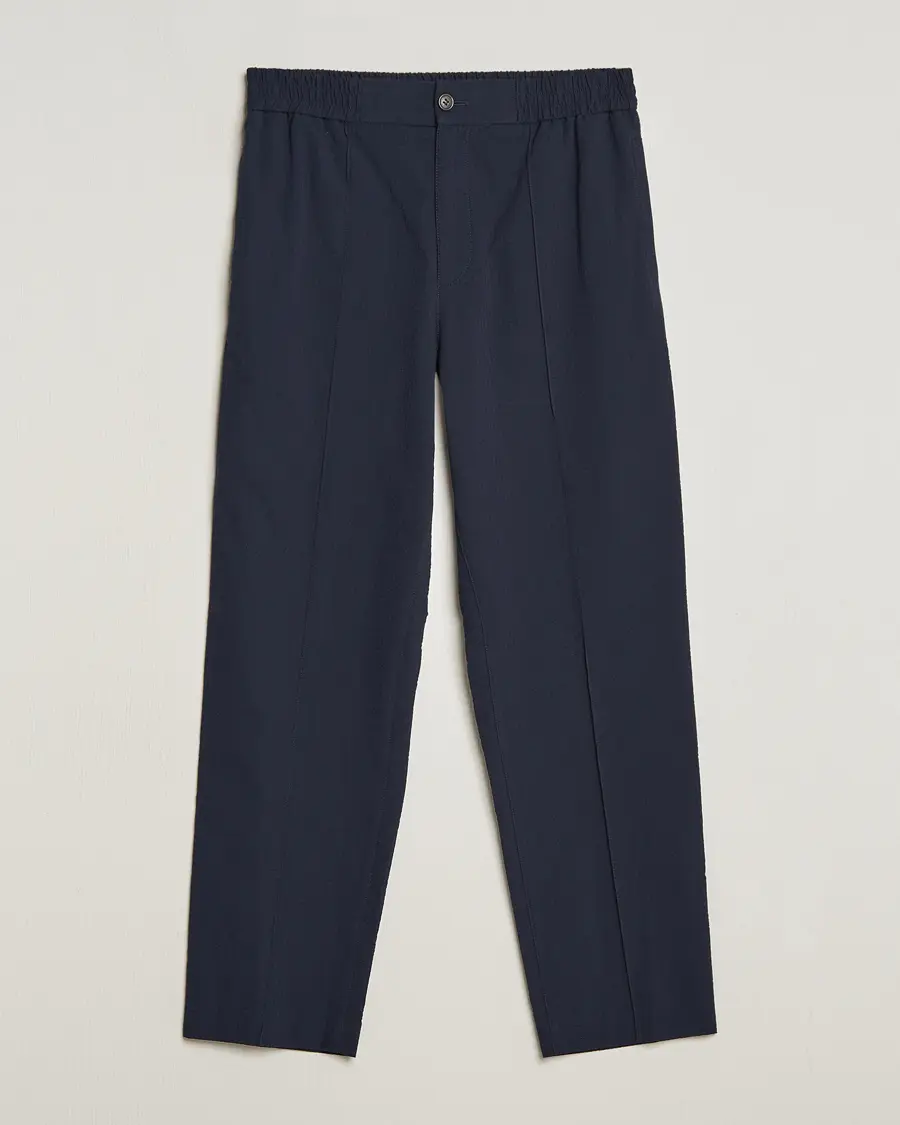 A.P.C. Joaquin Seersucker Drawstring Trousers Dark Navy