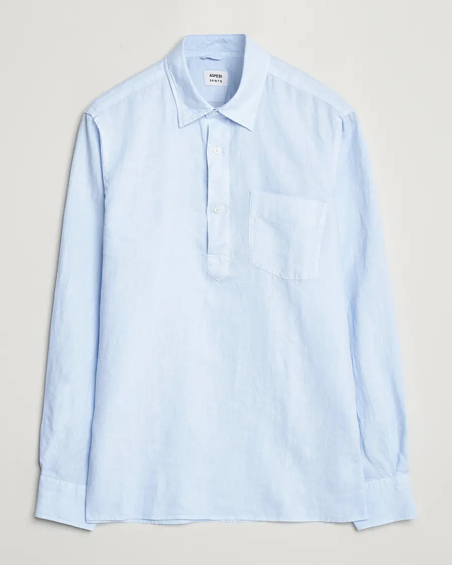 Aspesi Linen Popover Shirt Light Blue