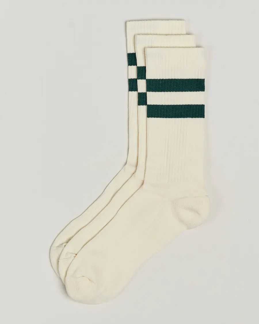Sweyd 3-Pack Two Stripe Cotton Socks White/Green