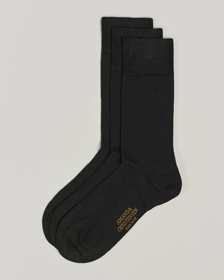 Amanda Christensen 3-Pack Icon Wool/Cotton Socks Dark Brown
