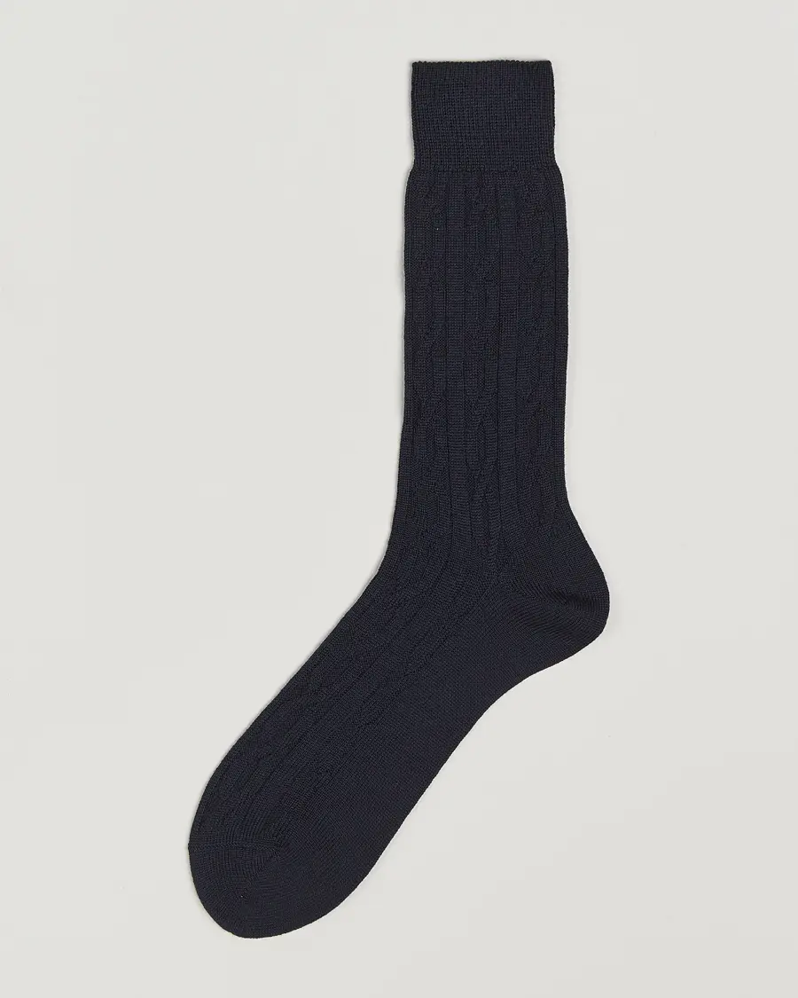 Bresciani Link Ribbed Wool Socks Navy