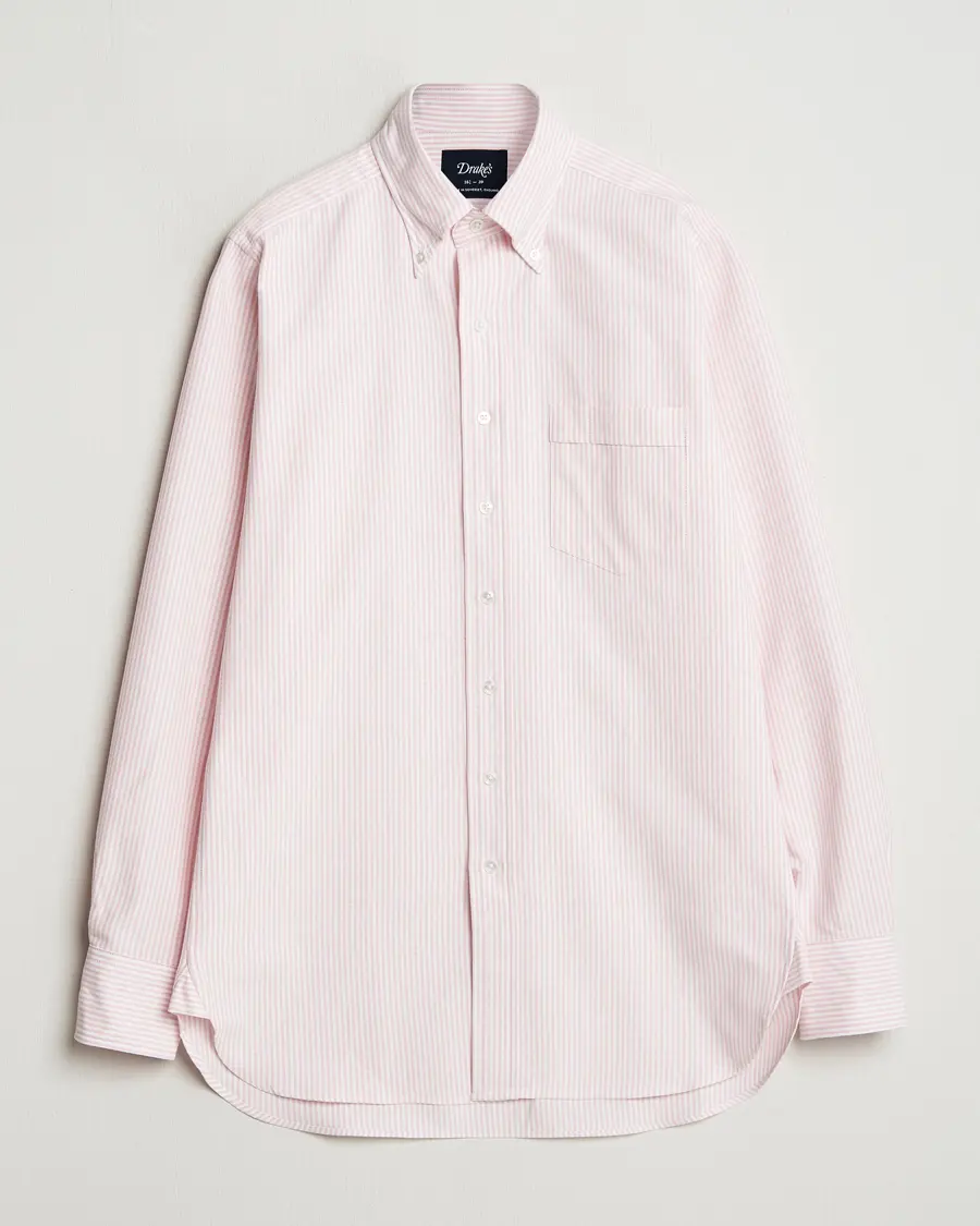 Drake's Striped Button Down Oxford Shirt Pink