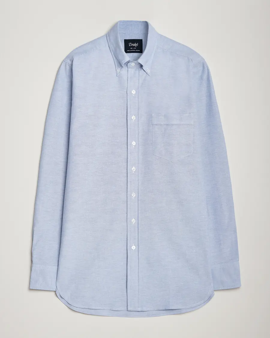 Drake's Button Down Oxford Shirt Blue