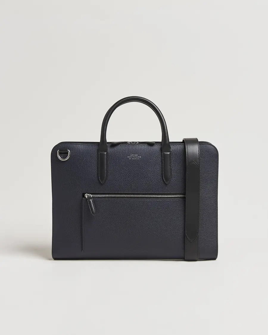 Smythson Ludlow Ultra Slim Brefcase With Zip Front Navy