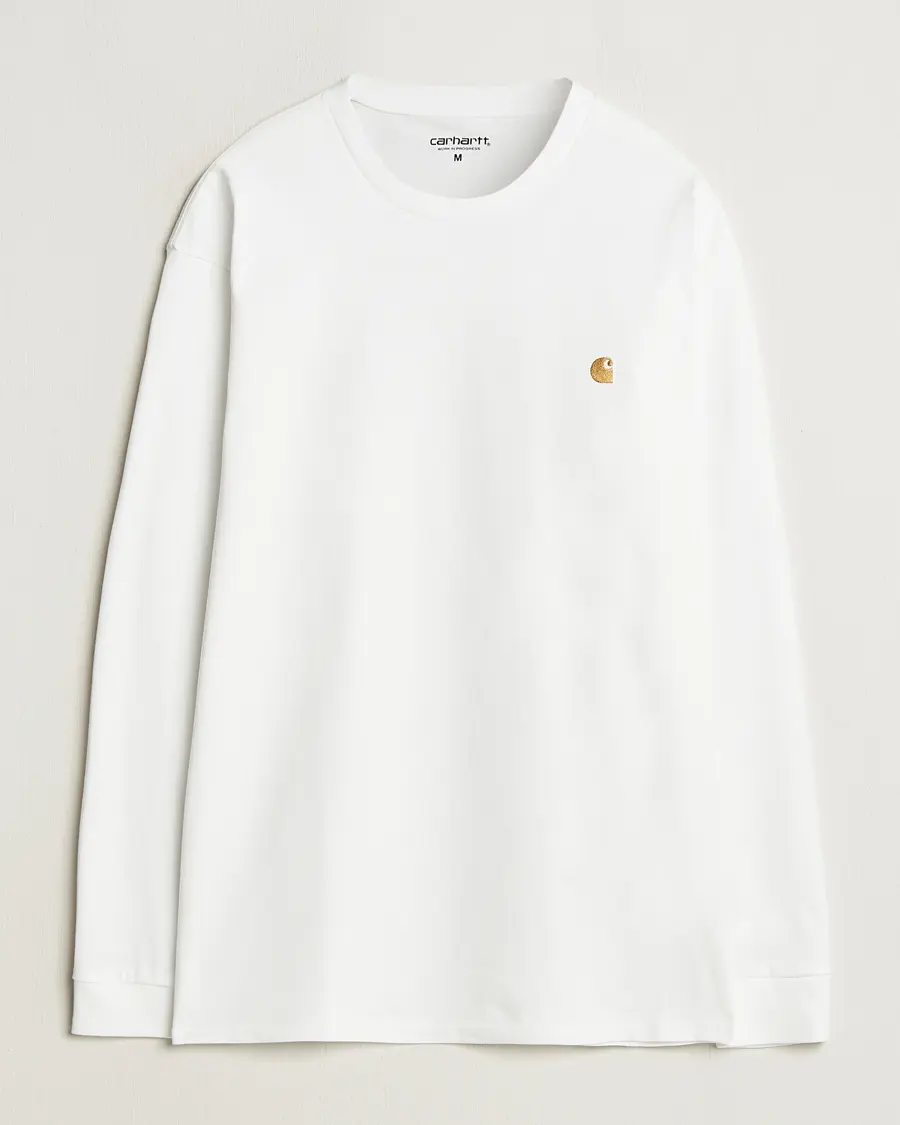 Carhartt WIP Chase Combed Cotton Long Sleeve T-Shirt White/Gold