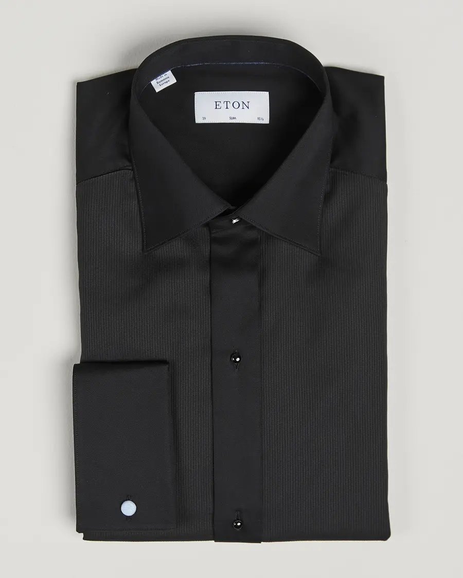 Eton Slim Fit Plissé Tuxedo Shirt Black