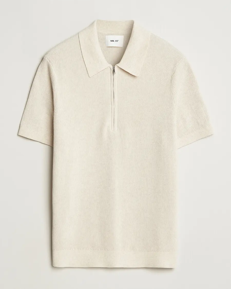 NN07 Hansie Half Zip Knitted Polo Ivory