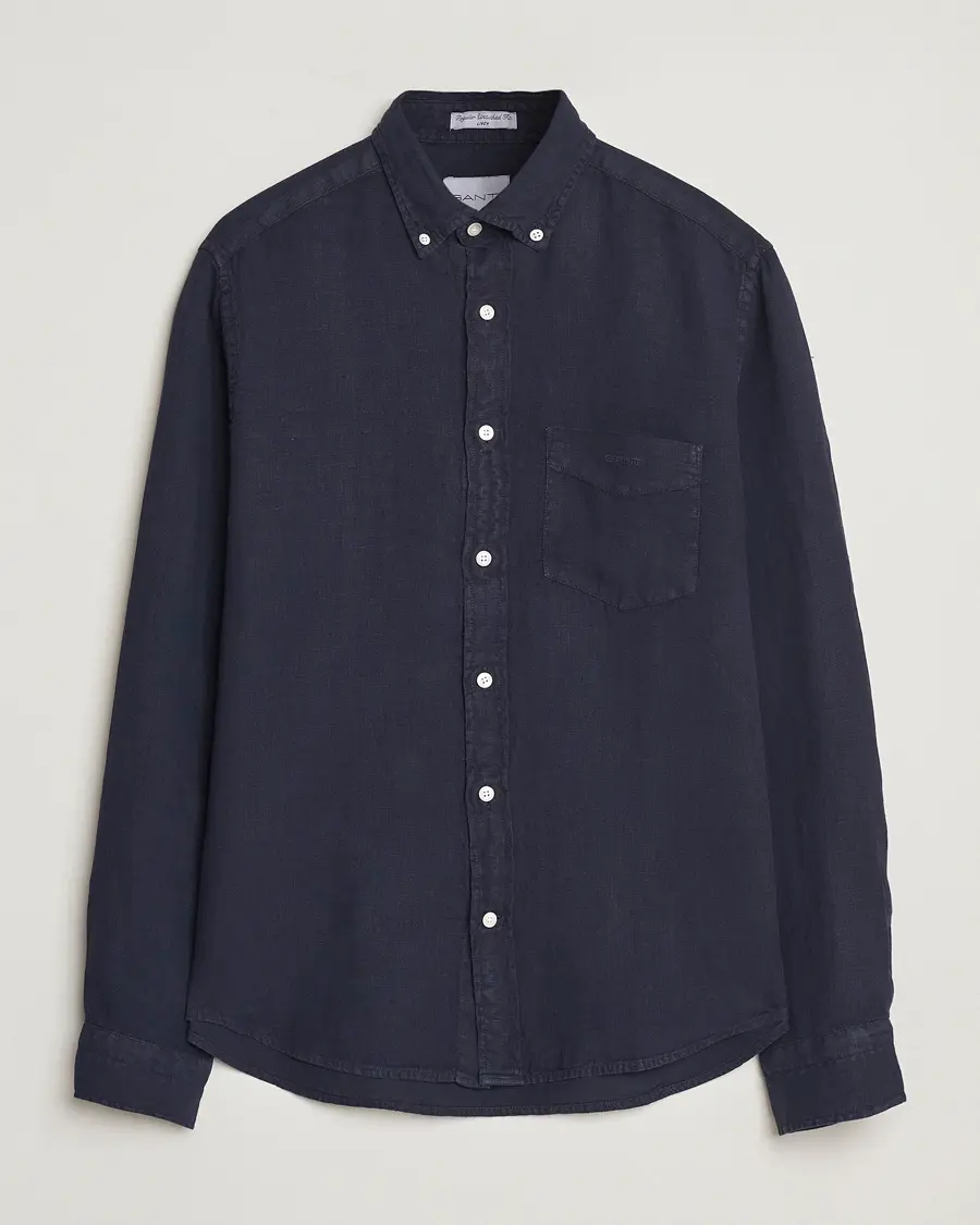 GANT Regular Fit Garment Dyed Linen Shirt Evening Blue
