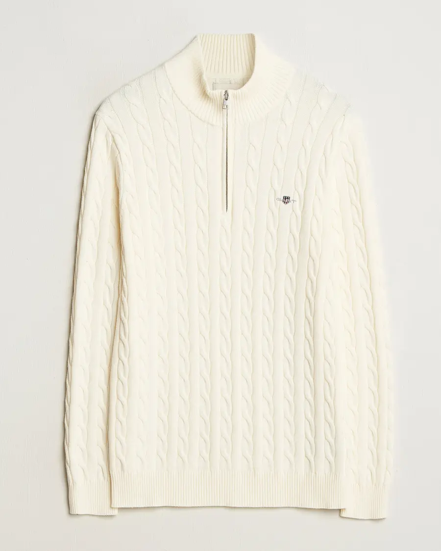 GANT Cotton Cable Half Zip Cream