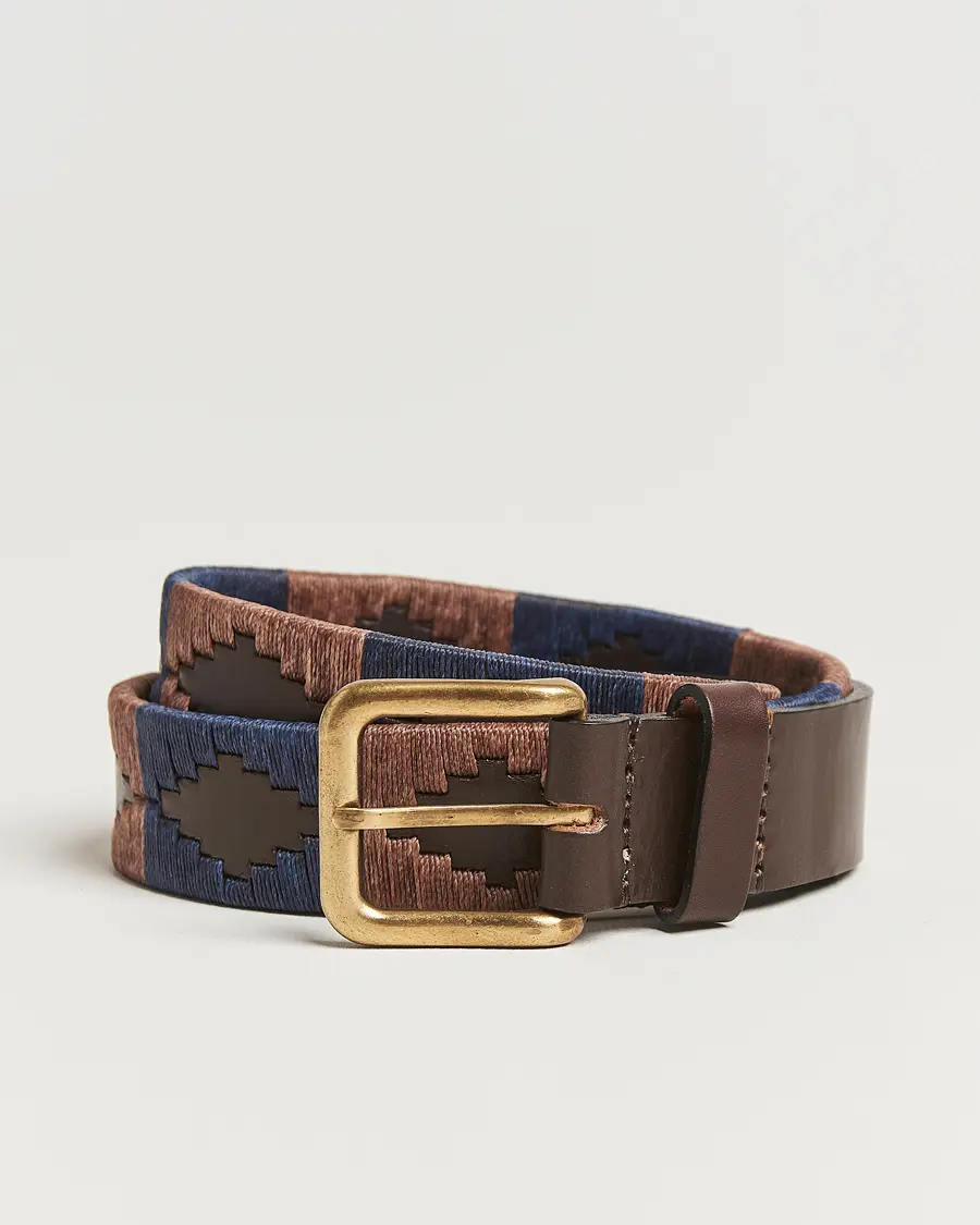 Pampeano Jefe Hand Stitched Classic Leather Belt 3,5cm Brown/Blue