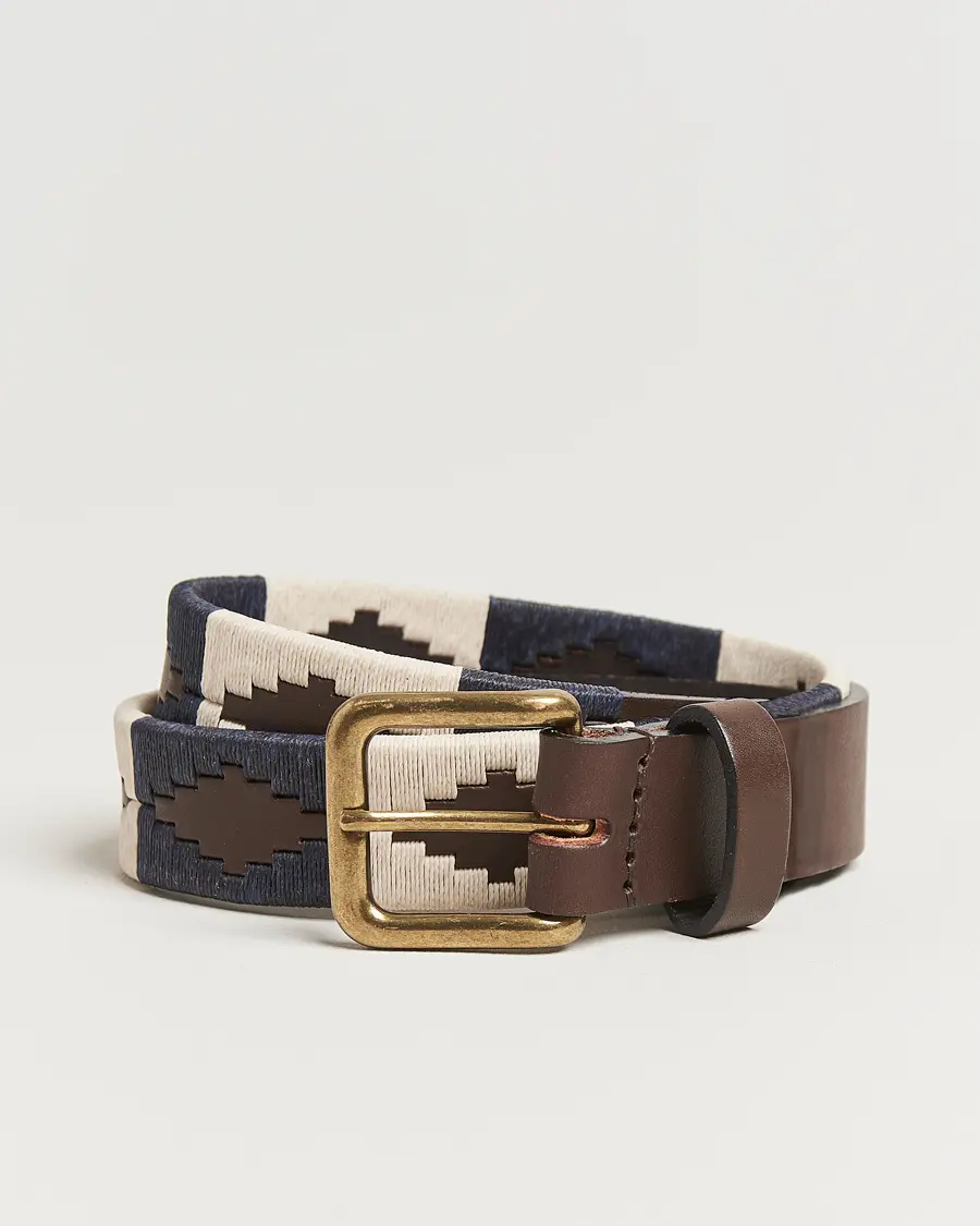 Pampeano Jugadoro Hand Stitched Classic Leather Belt 3,5cm Blue/White