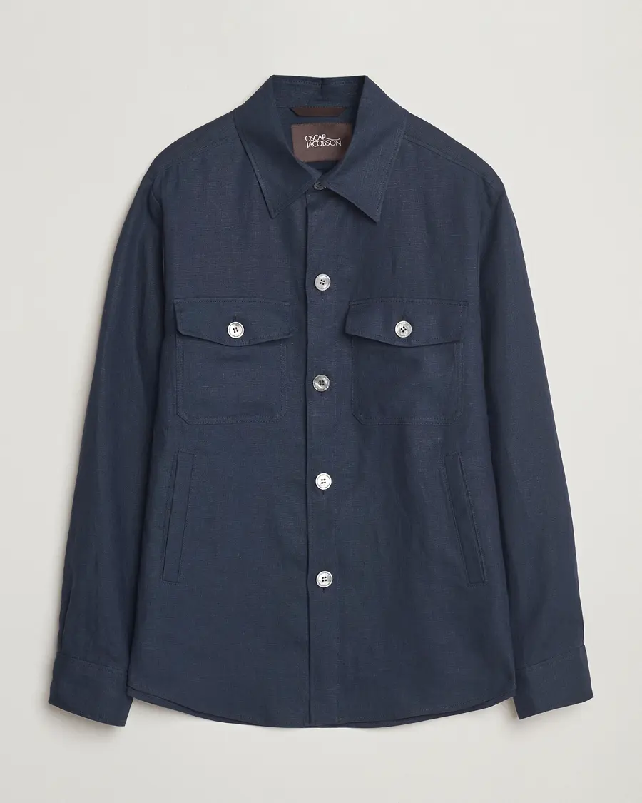 Oscar Jacobson Maverick Linen Shirt Jacket Navy