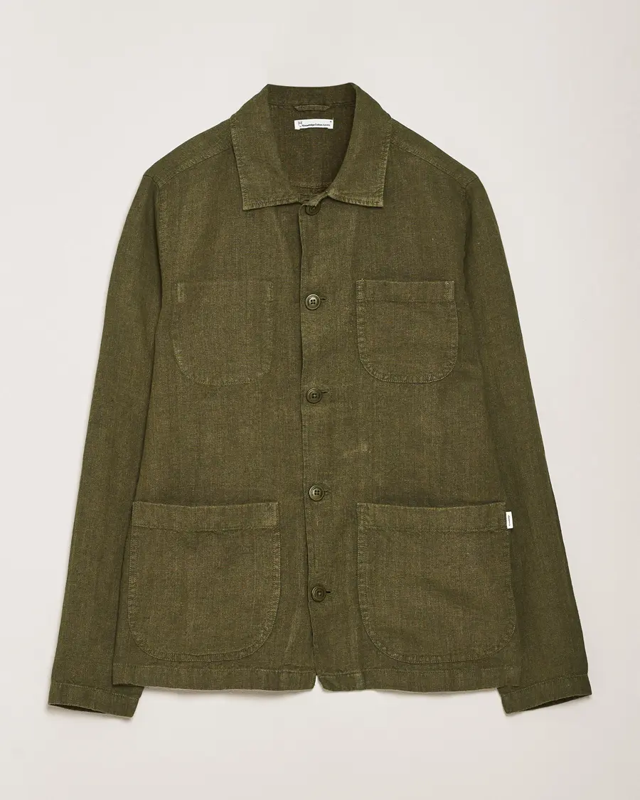 KnowledgeCotton Apparel Linen Overshirt Burnt Olive