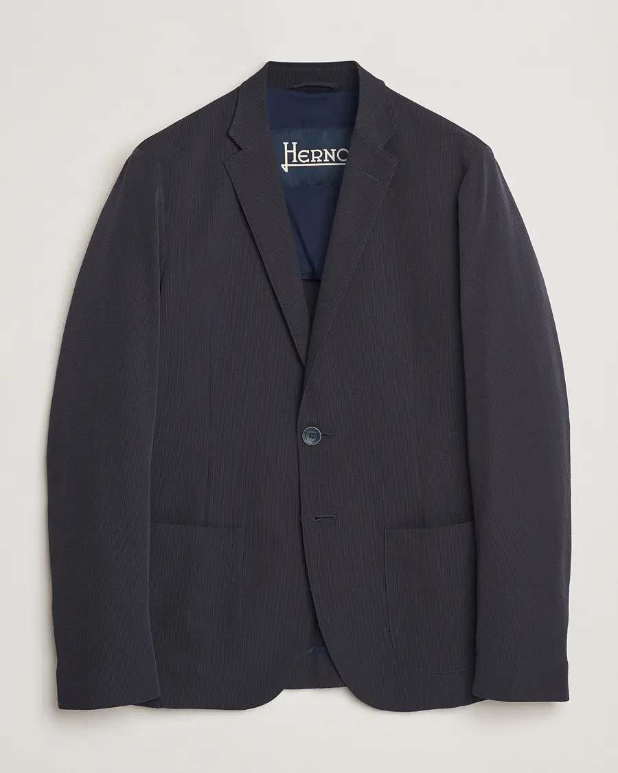 Herno Seersucker Blazer Navy