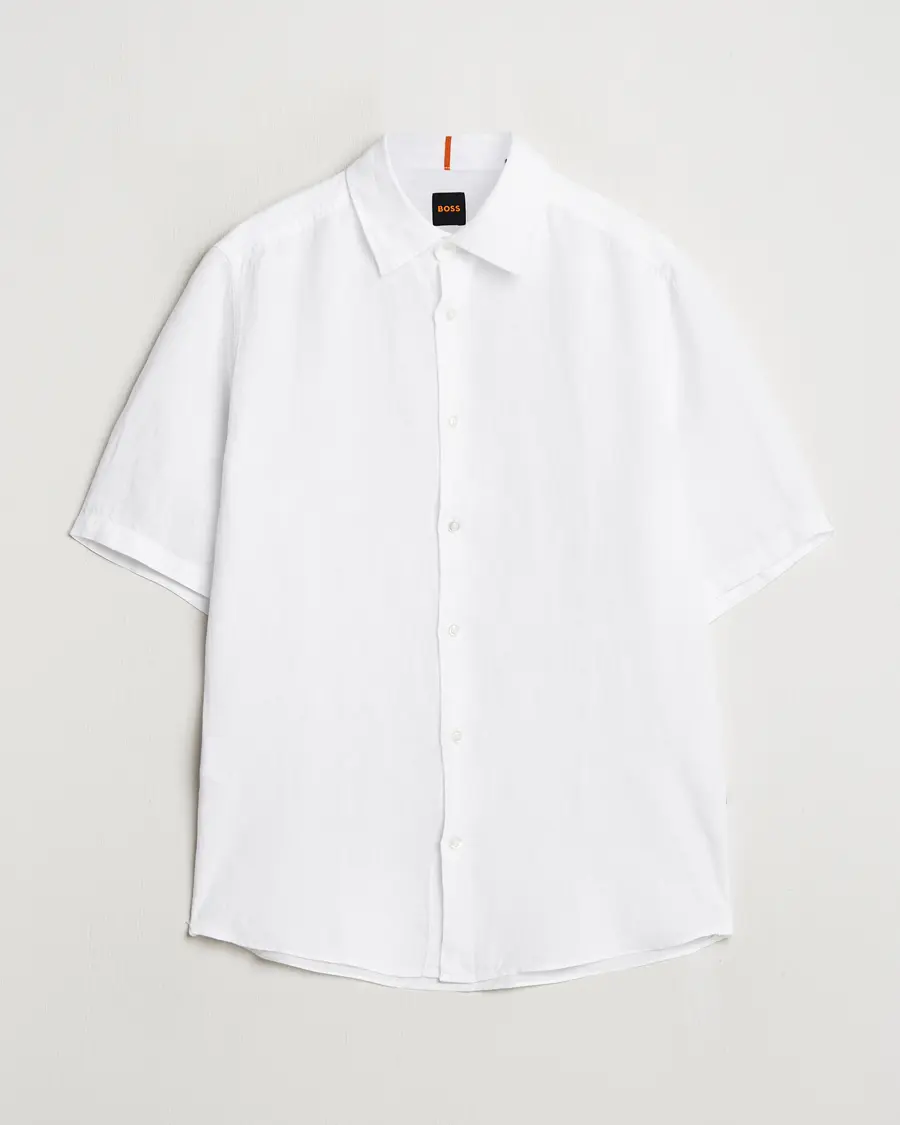 BOSS ORANGE Rash Linen Short Sleeve Shirt White