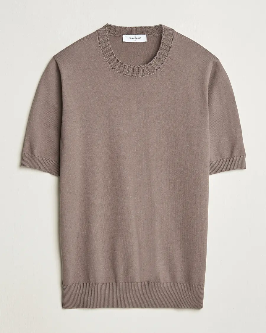 Gran Sasso Cotton Heavy Knitted Crew Neck T-Shirt Brown