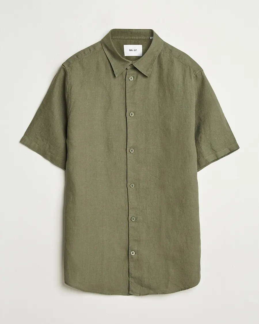 NN07 Enzo Linen Short Sleeve Shirt Capers Green