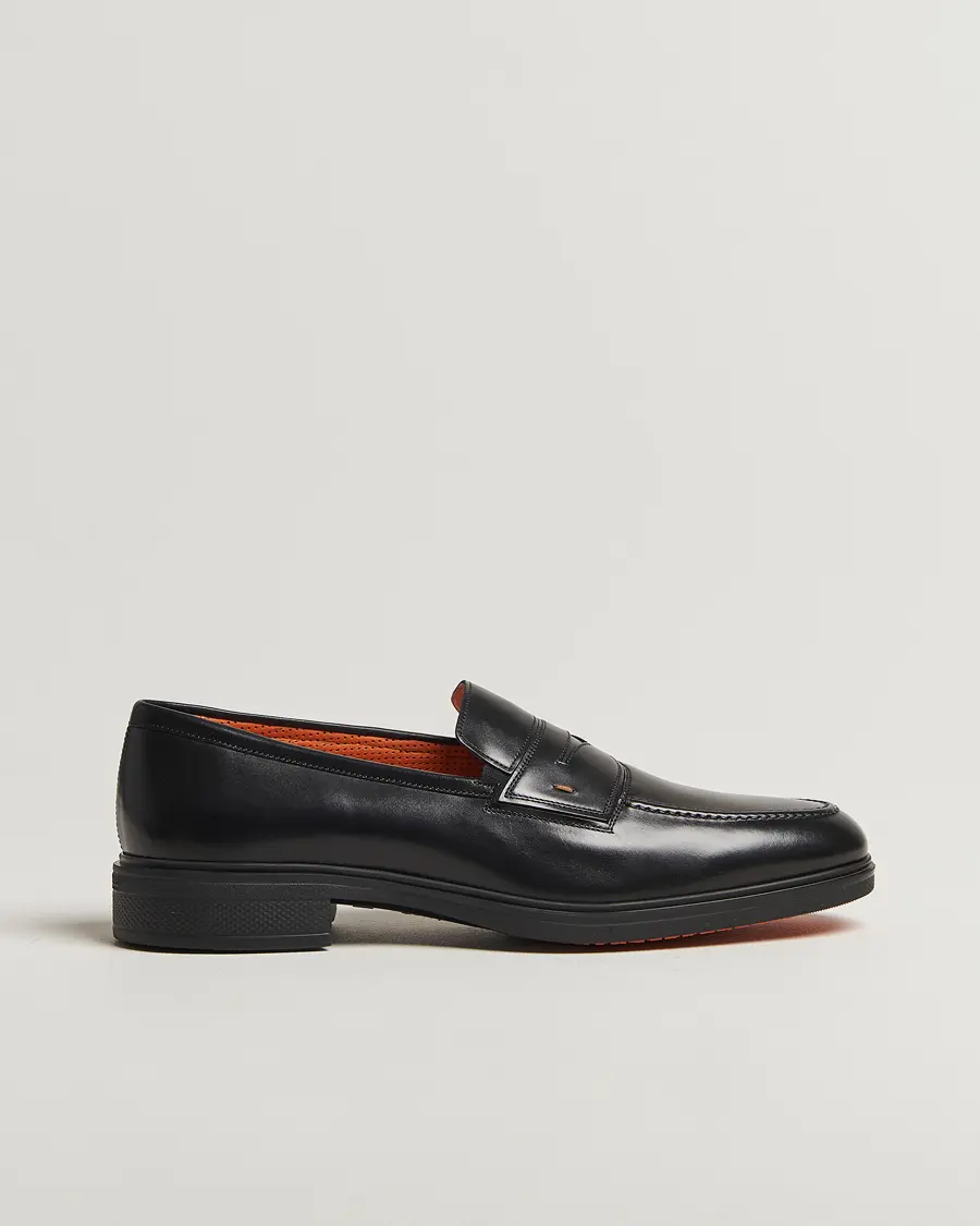 Santoni Easy Penny Loafer Black Calf