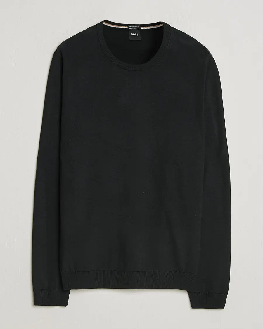 BOSS BLACK Leno Wool Crew Neck Pullover Black
