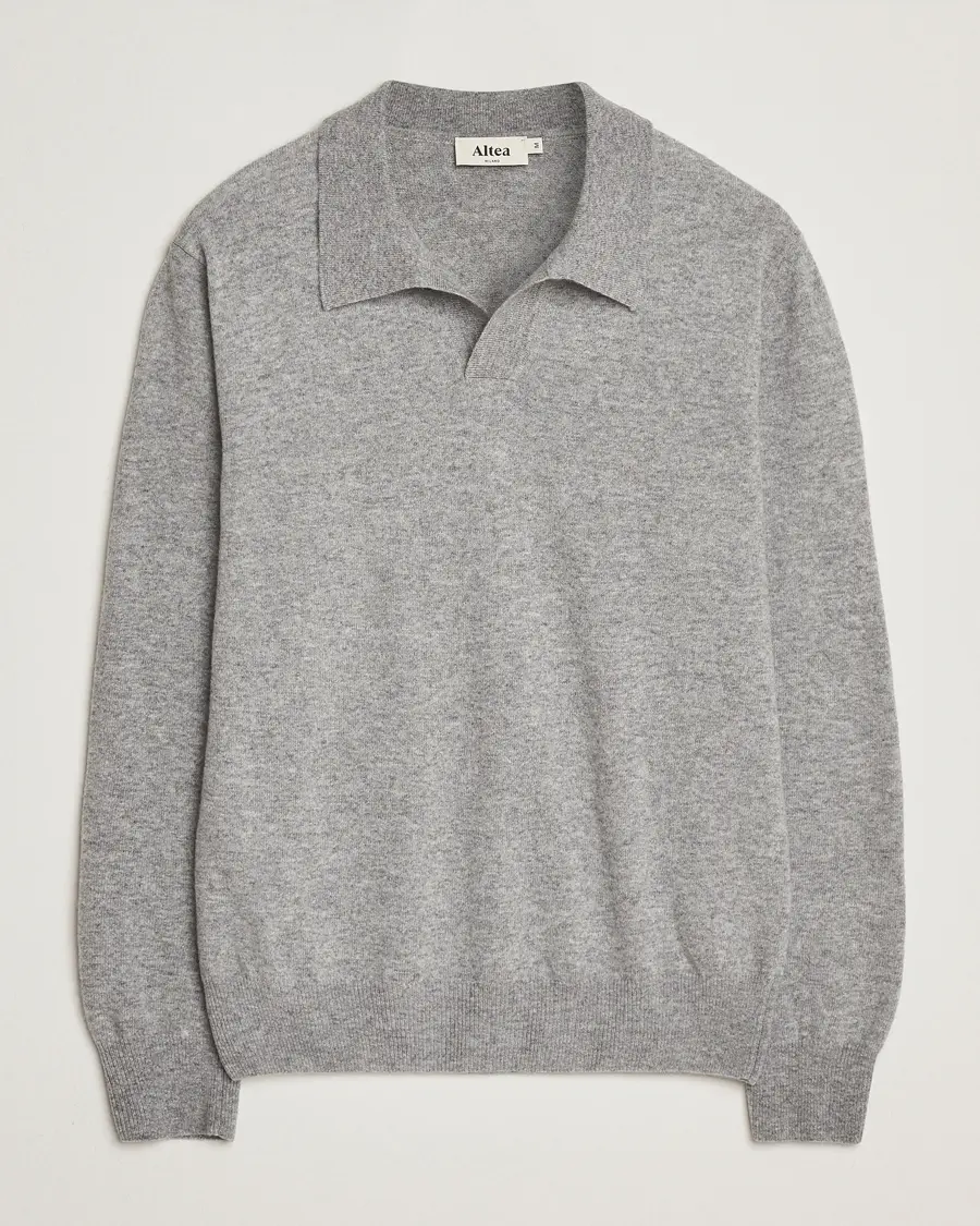 Altea Knitted Long Sleeve Polo Grey Melange