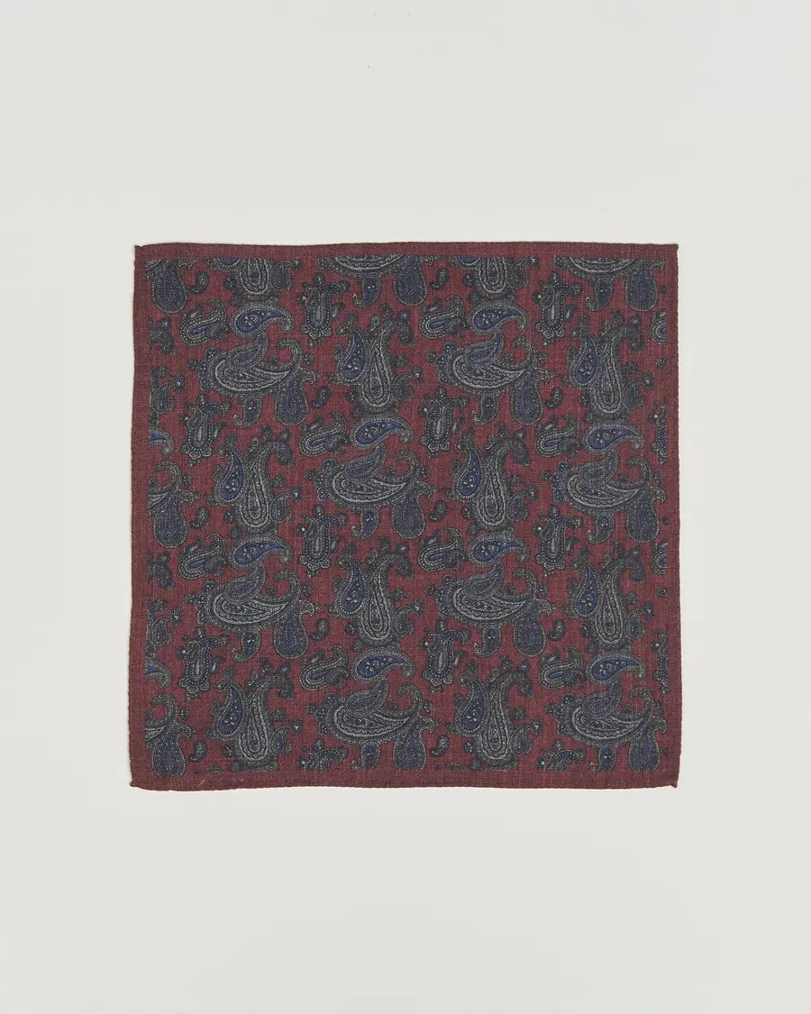 Amanda Christensen Wool Flannel Large Paisley Pocket Square Wine