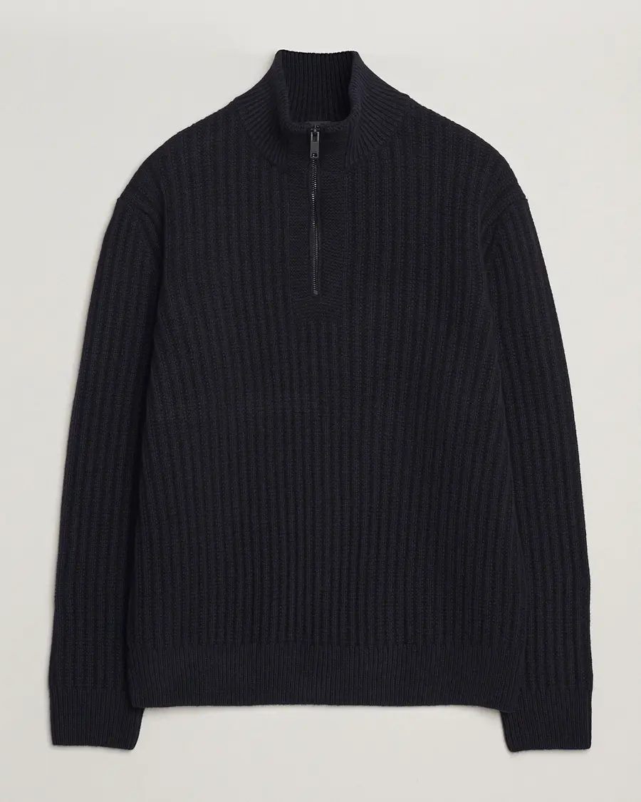 BOSS ORANGE Kwinter Ribbed Wool Knitted Half Zip Dark Blue