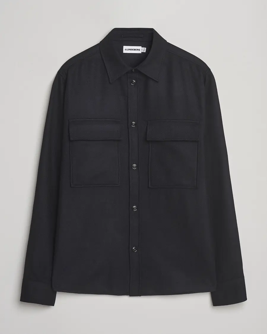 J.Lindeberg Flat Wool Overshirt Black