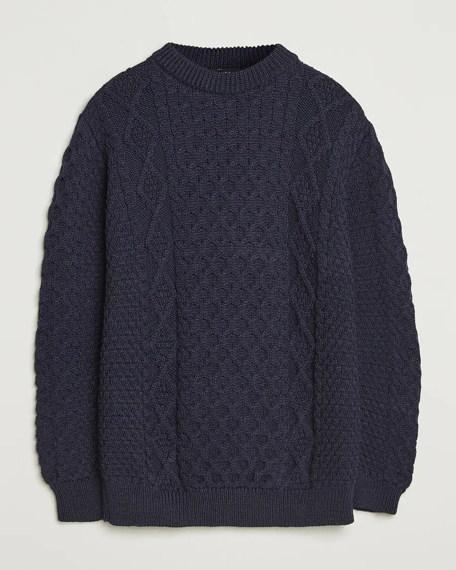 Gloverall Aran Wool Knitted Sweater Navy
