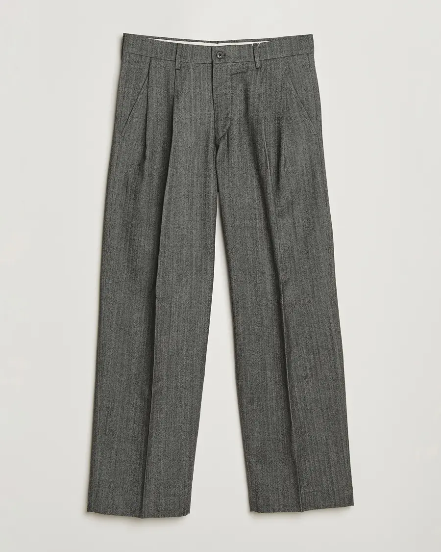 NN07 Justin Double Pleated Herringbone Trousers Grey
