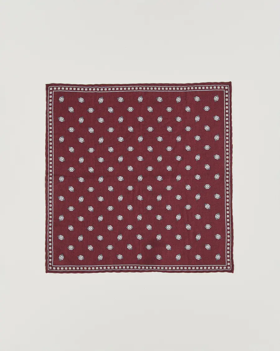 Brunello Cucinelli Printed Silk Pocket Square Burgundy