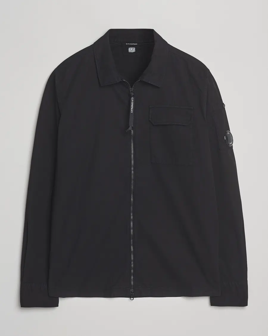 C.P. Company Organic Cotton Gabardine Zip Overshirt Black