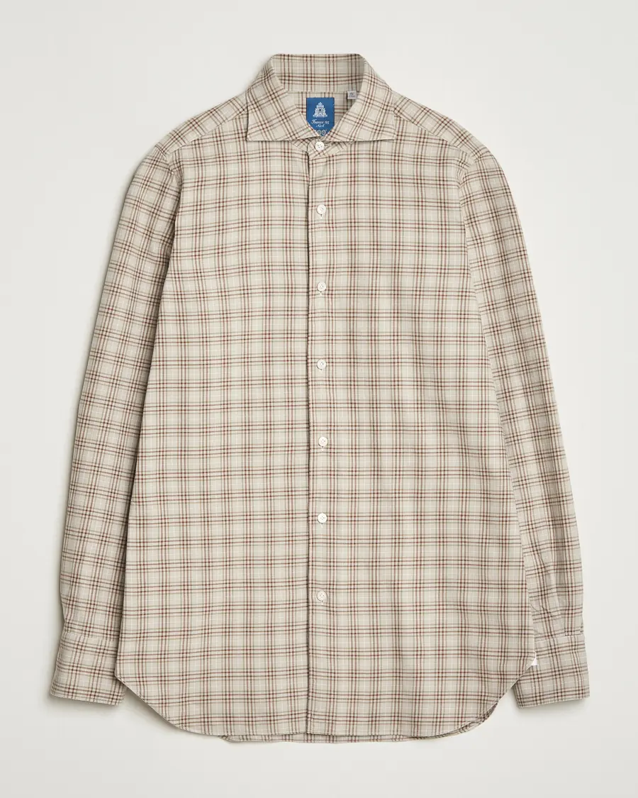 Finamore Napoli Gaeta Flannel Sport Shirt Beige Check