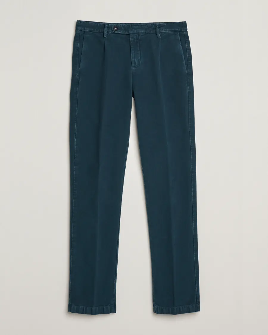 Massimo Alba Ionio Pleated Moleskine Trousers Petrol Blue