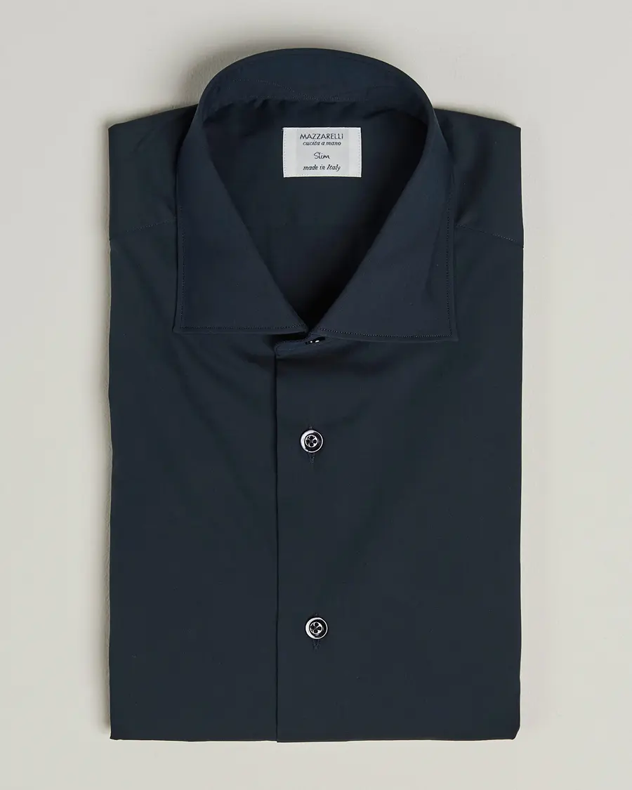 Mazzarelli Soft Cotton/Stretch Cut Away Shirt Navy