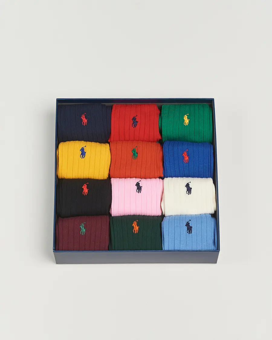 Polo Ralph Lauren 12-Pack Egyptian Rib Cotton Crew Socks Multicolor