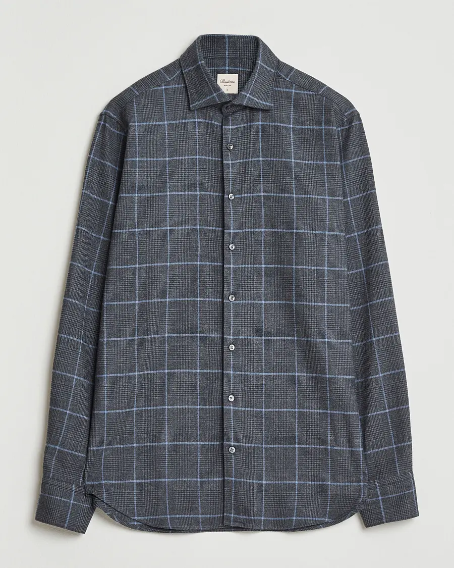 Stenströms Regular Fit Overcheck Flannel Shirt Dark Grey