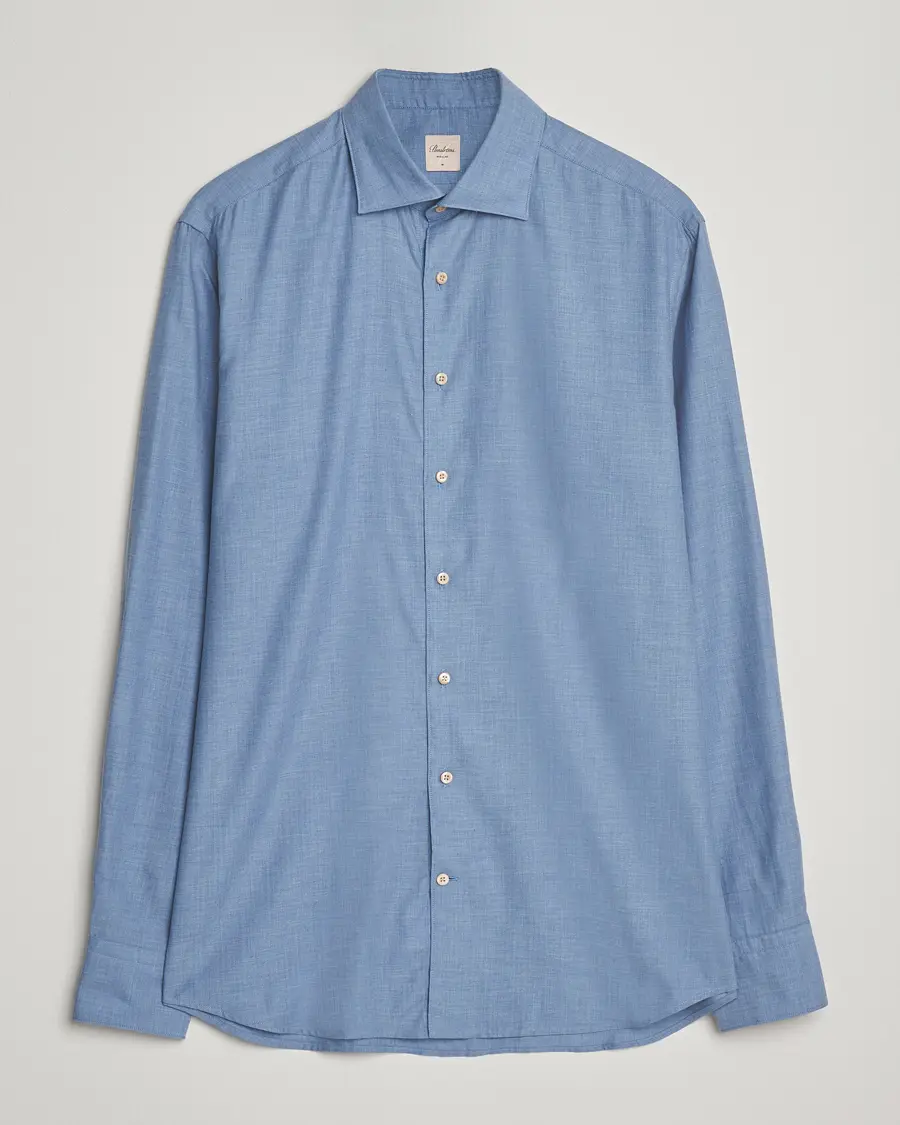 Stenströms Regular Fit Brushed Mini Herringbone Shirt Blue