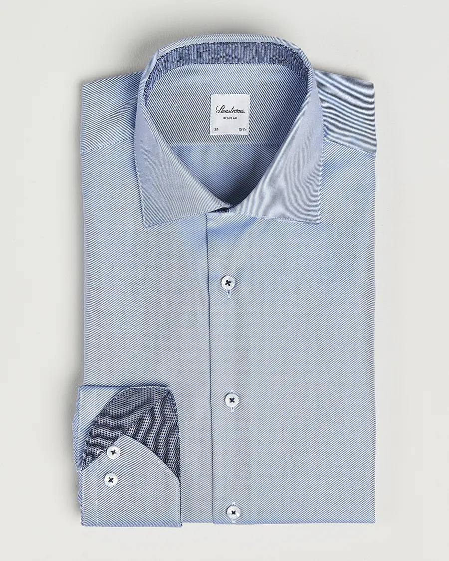 Stenströms Regular Fit Superior Twill Contrast Shirt Blue