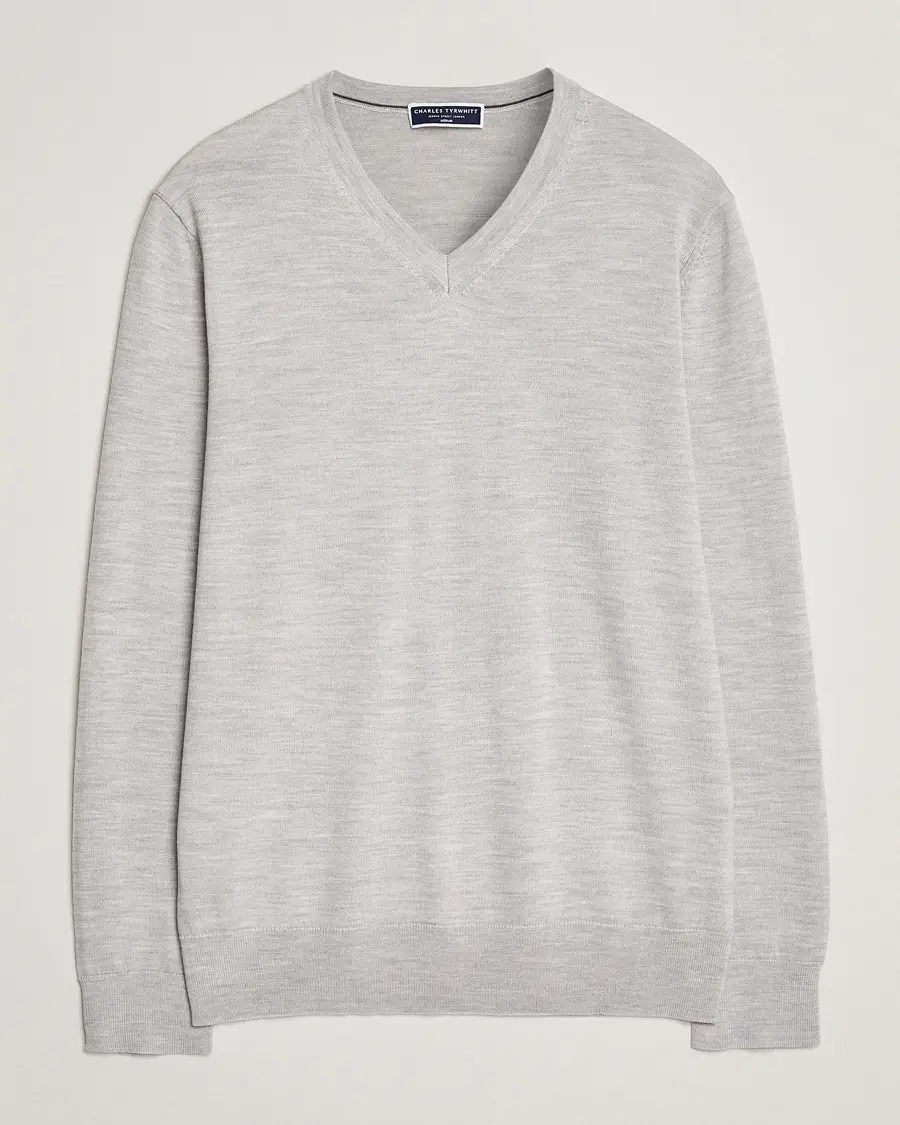 Charles Tyrwhitt Pure Merino V-Neck Jumper Silver Grey