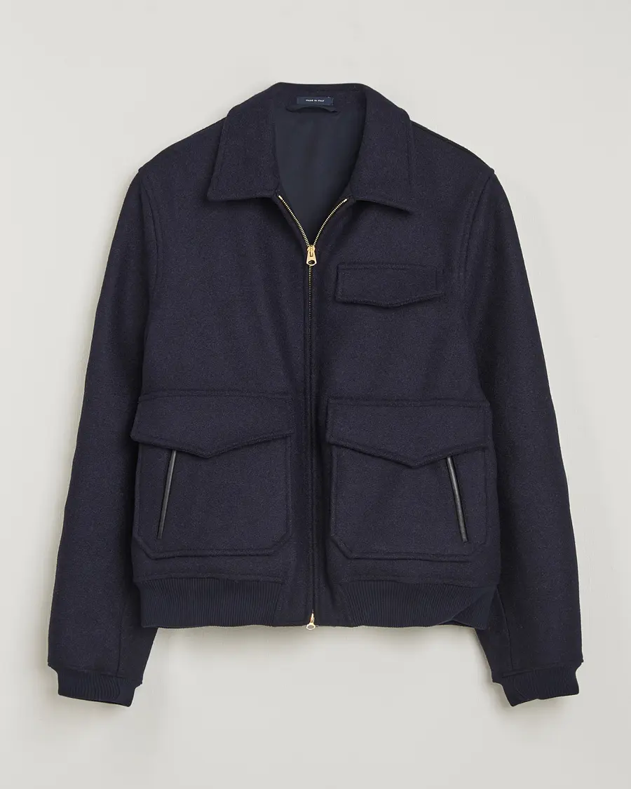Drake's Melton Bomber Jacket Navy