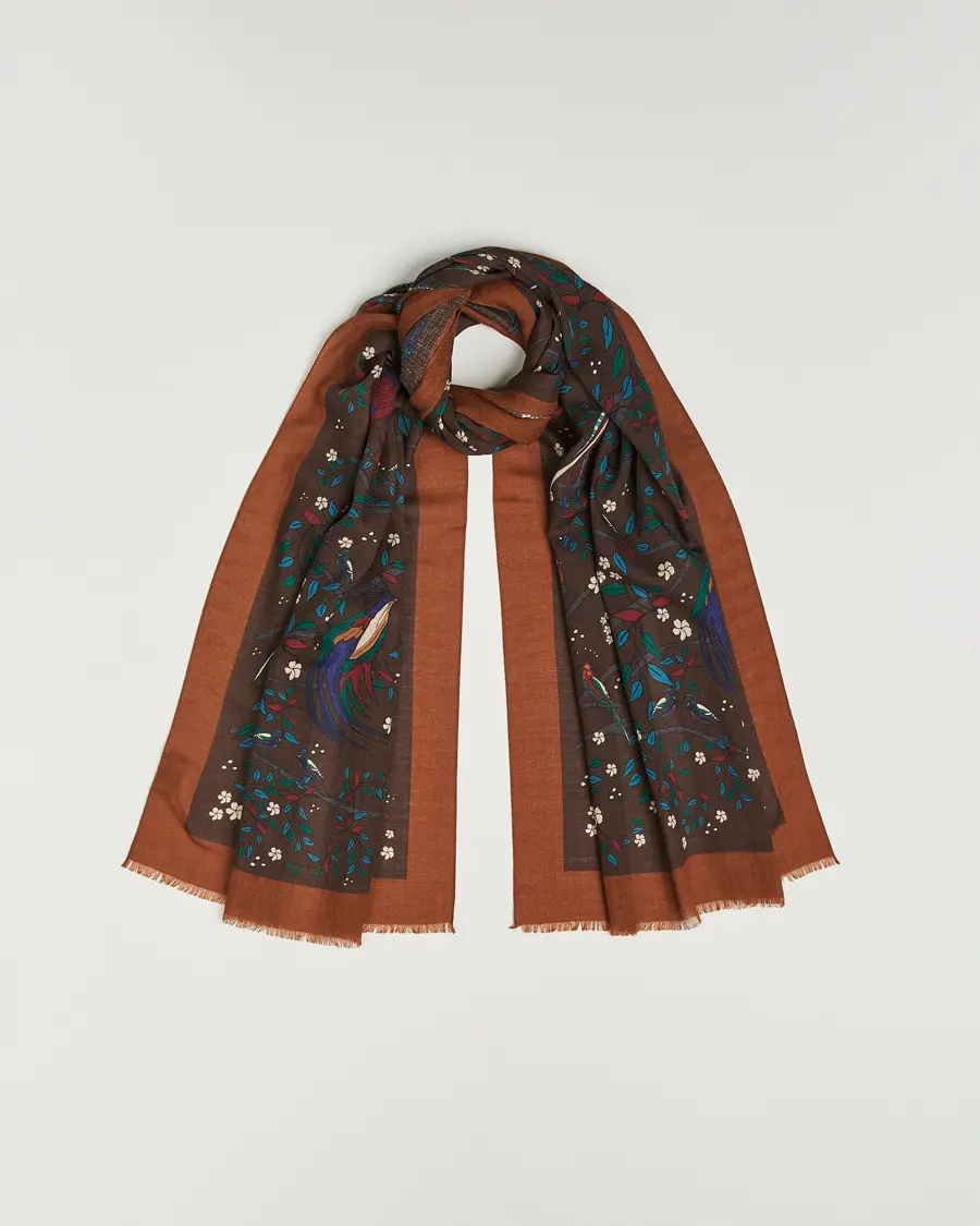 Drake's Birds Of Paradise Print Scarf Brown